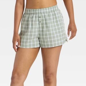 Wild Fable Women’s Green Plaid boxer Pajama Shorts L